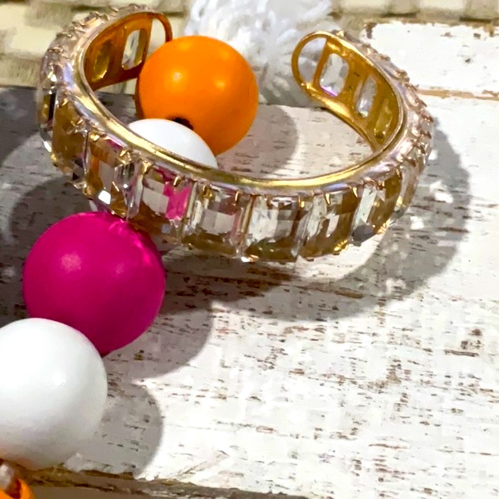 Sorrelli Gold Crystal Cuff with Pink, Orange and White Beads